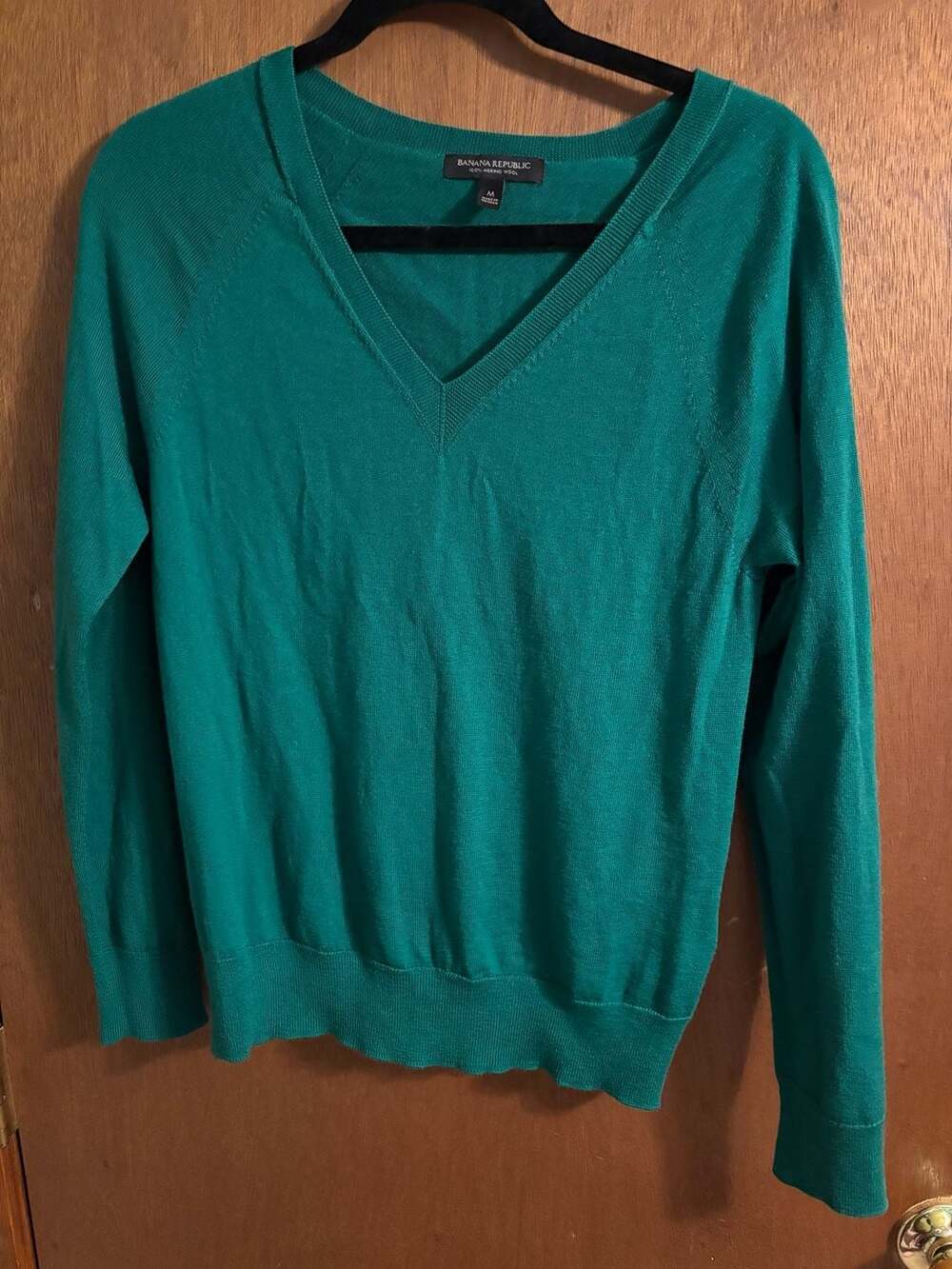 Banana Republic 100% Merino Wool Green V-Neck Sweater Size M